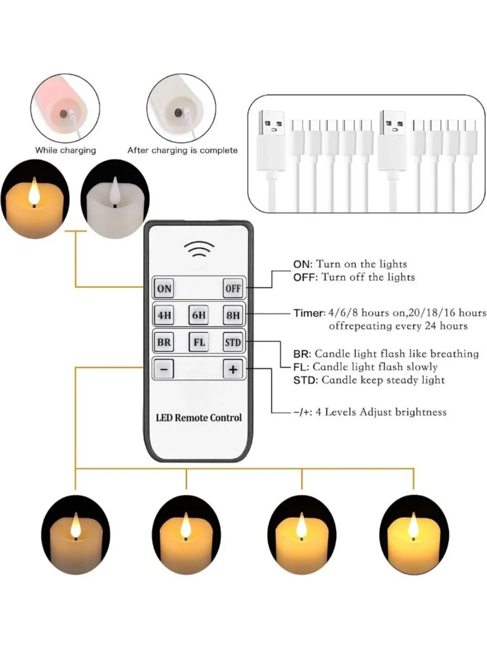 Rechargeable LED Flameless Candles with Remote & Timer - 9 Pack White Pillar